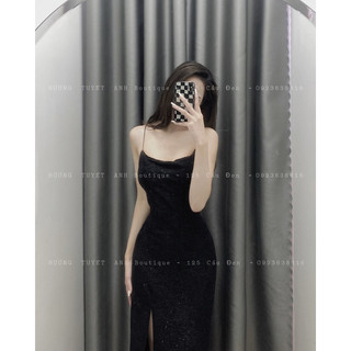 Đầm xốp hở lưng xẻ tà