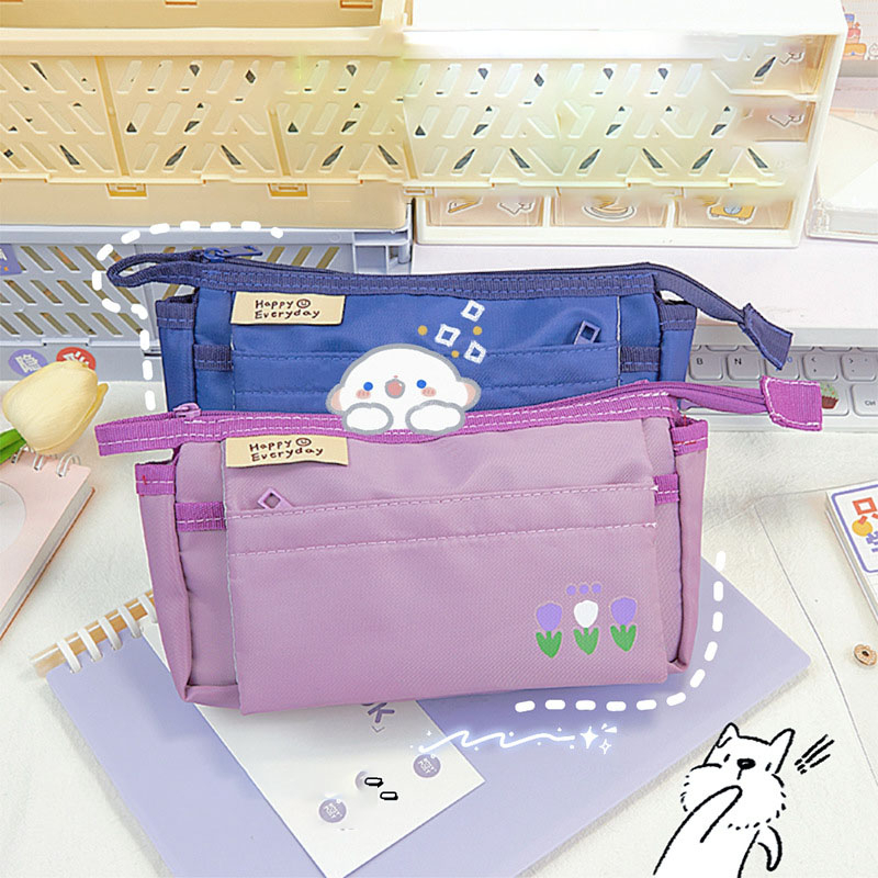 Hộp Bút Vải Nhiều Ngăn Phong Cách Hàn Quốc In Họa Tiết Hoạt Hình Cute, Bóp Viết Vải Dù Đa Năng, Túi Đựng Bút DUHU HBV25