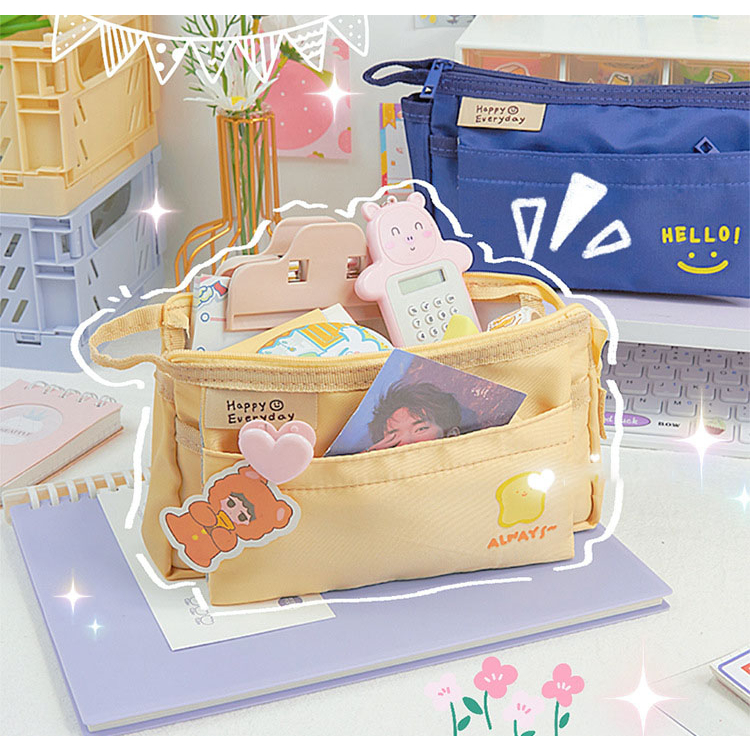 Hộp Bút Vải Nhiều Ngăn Phong Cách Hàn Quốc In Họa Tiết Hoạt Hình Cute, Bóp Viết Vải Dù Đa Năng, Túi Đựng Bút DUHU HBV25