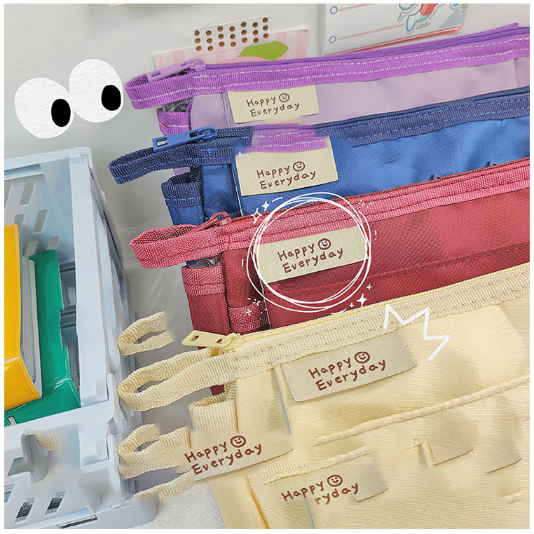 Hộp Bút Vải Nhiều Ngăn Phong Cách Hàn Quốc In Họa Tiết Hoạt Hình Cute, Bóp Viết Vải Dù Đa Năng, Túi Đựng Bút DUHU HBV25