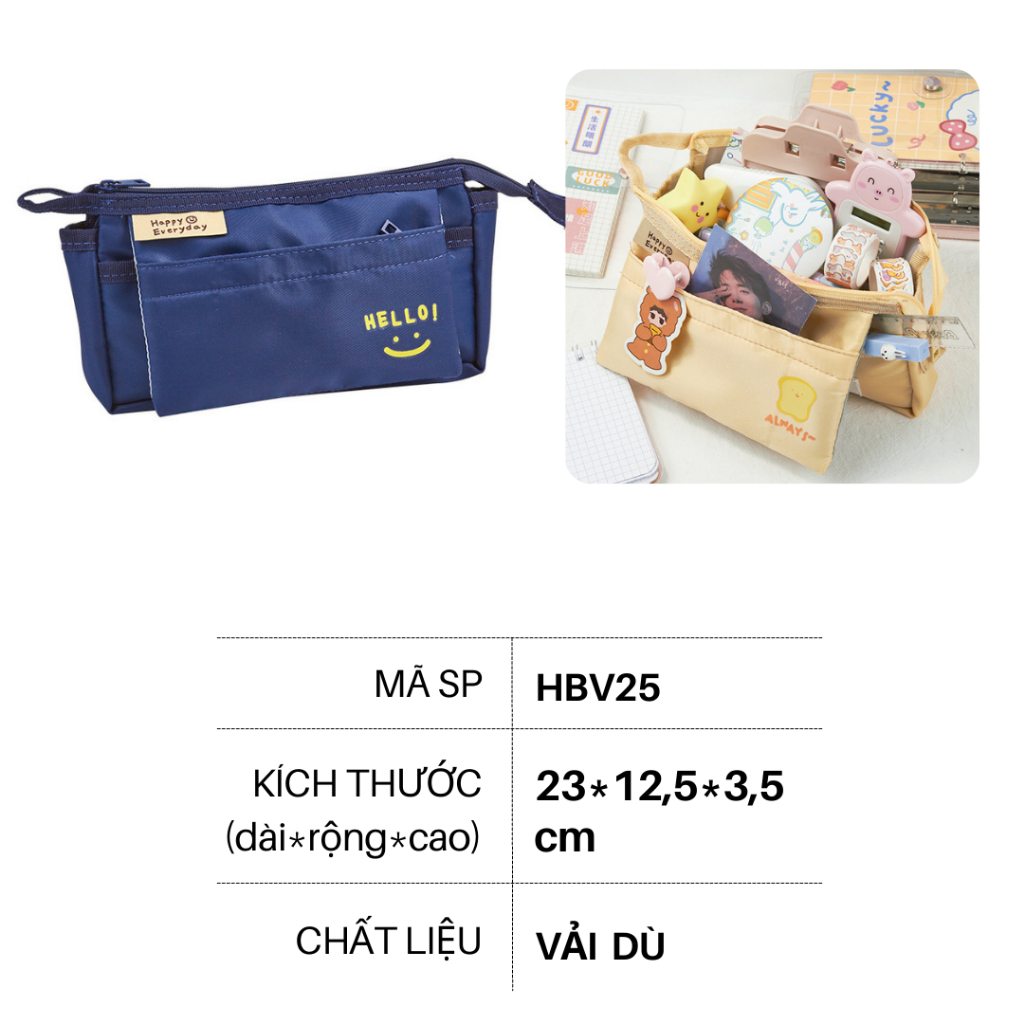 Hộp Bút Vải Nhiều Ngăn Phong Cách Hàn Quốc In Họa Tiết Hoạt Hình Cute, Bóp Viết Vải Dù Đa Năng, Túi Đựng Bút DUHU HBV25