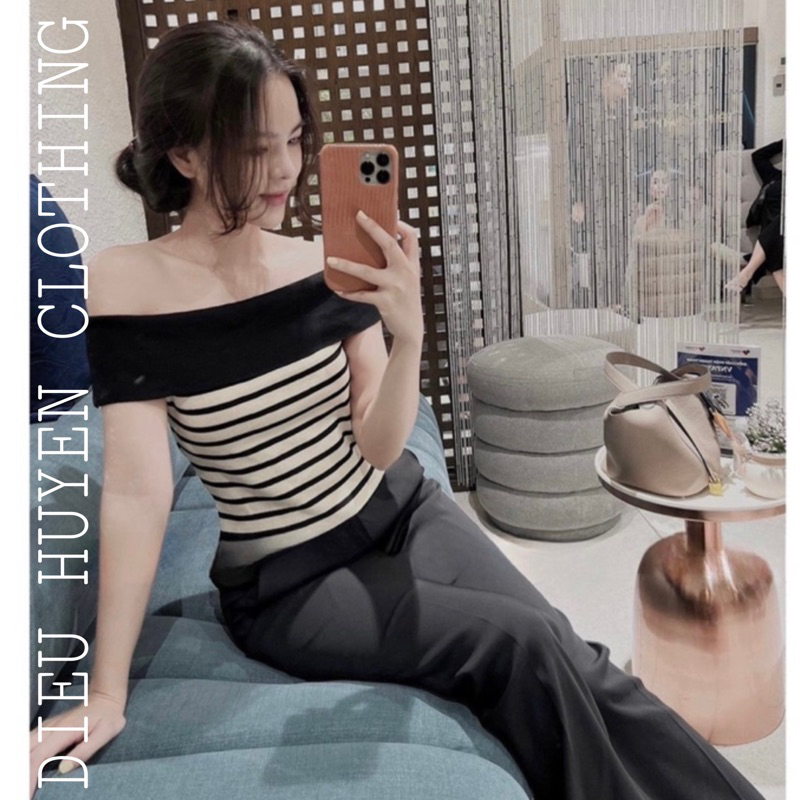 Áo Len Trễ Vai Sang Chảnh Len Sọc Xinh Hot 2023 Taobao