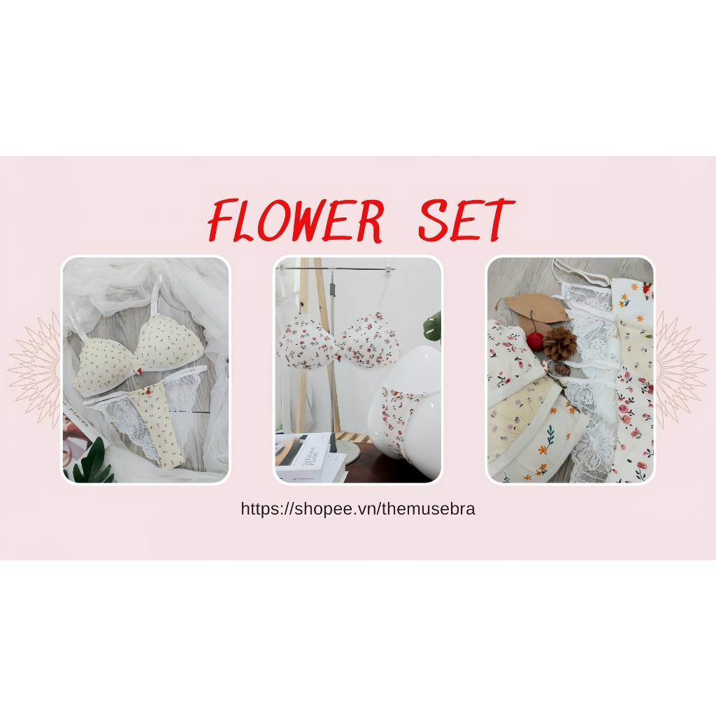 [HCM] Bộ đồ lót ren không gọng sexy mút mỏng sexy họa tiết hoa lá hàng thiết kế cao cấp Flower Set by The Muse Bra | BigBuy360 - bigbuy360.vn