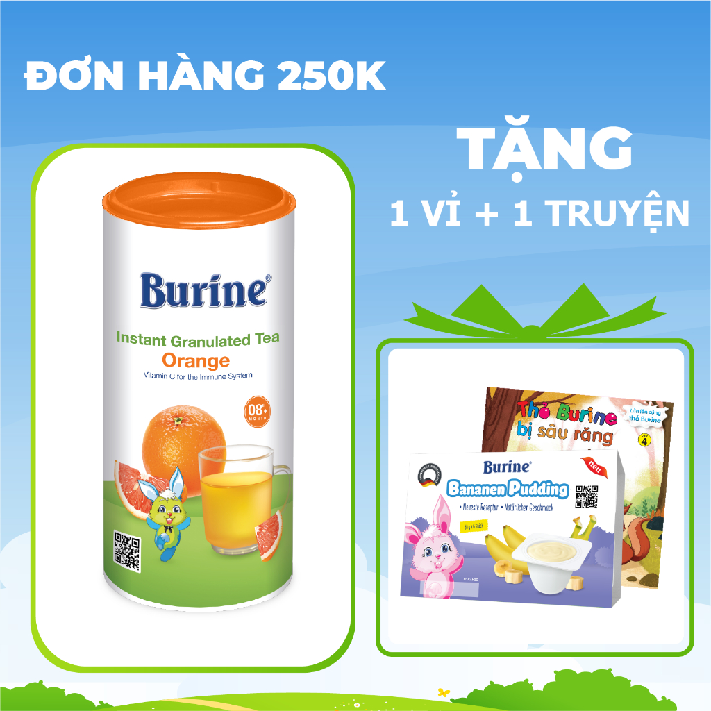 Trà Hoa Quả Hòa Tan BURINE Vị Cam Nam Mỹ Thơm Ngon, Bổ Sung Vitamin C Cho Bé Từ 8 Tháng Tuổi (200g)