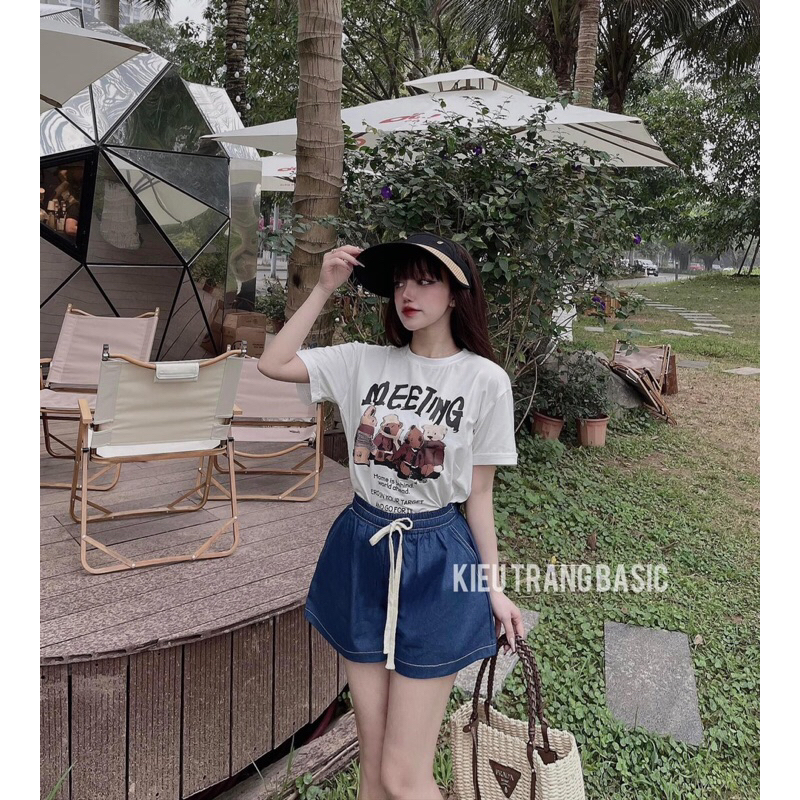 SET QUẦN SHORT JEAN + ÁO TRẮNG IN HÌNH