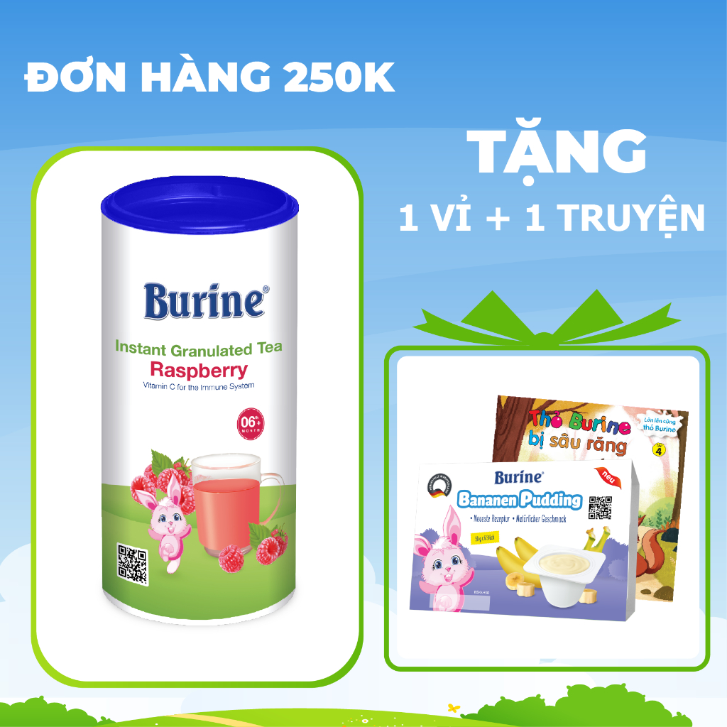 Trà Hoa Quả BURINE Vị Mâm Xôi Bổ Sung Vitamin, Giúp Hỗ Trợ Tiêu hoá, Tăng Cường Đề Kháng - Dành Cho Bé Từ 6 Tháng Tuổi