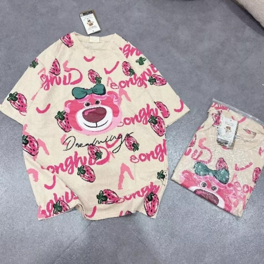 Áo Thun Bé Gấu Dâu Lotso Hồng Đáng Yêu Hot 2023🔸 Free Ship, Form Rộng, Cotton, A223
