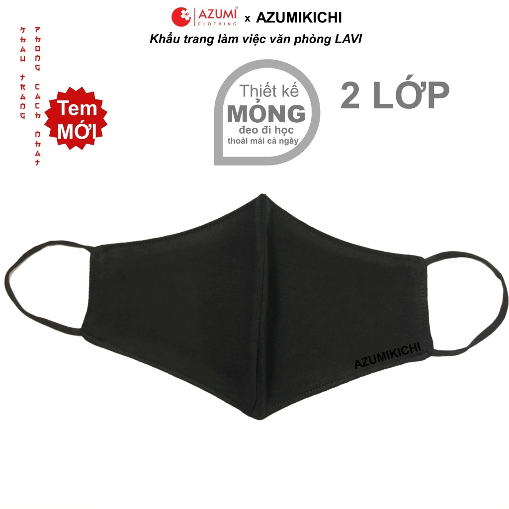 Khẩu trang vải Lavi 5 tặng 1 size nhỏ màu đen dùng cho học sinh đi học, khau trang vai 3D cho trẻ em Azumikichi A1S