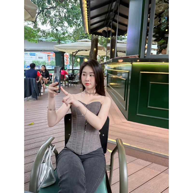 DENIM CORSET GHI RÚT DÂY SIẾT EO