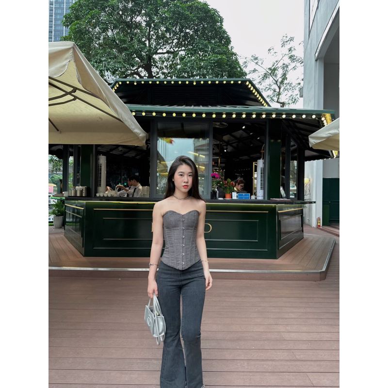 DENIM CORSET GHI RÚT DÂY SIẾT EO