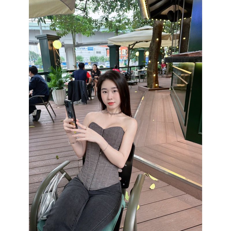 DENIM CORSET GHI RÚT DÂY SIẾT EO