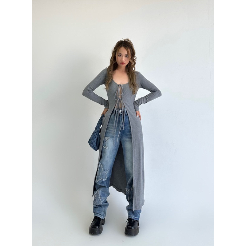 Áo cadigan xám cột dây dáng dài - Hanie cardigan - somalyng.studio