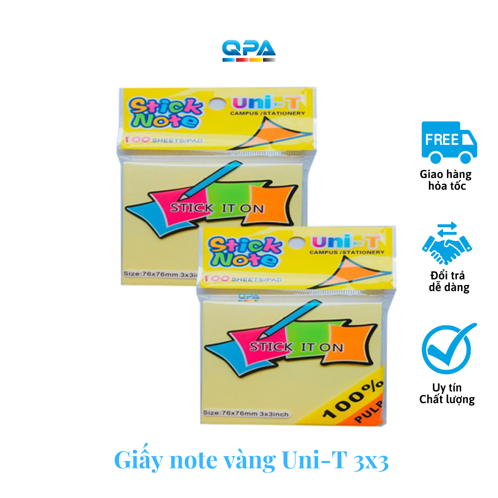 Giấy note vàng Uni - T xấp 100 tờ đủ size
