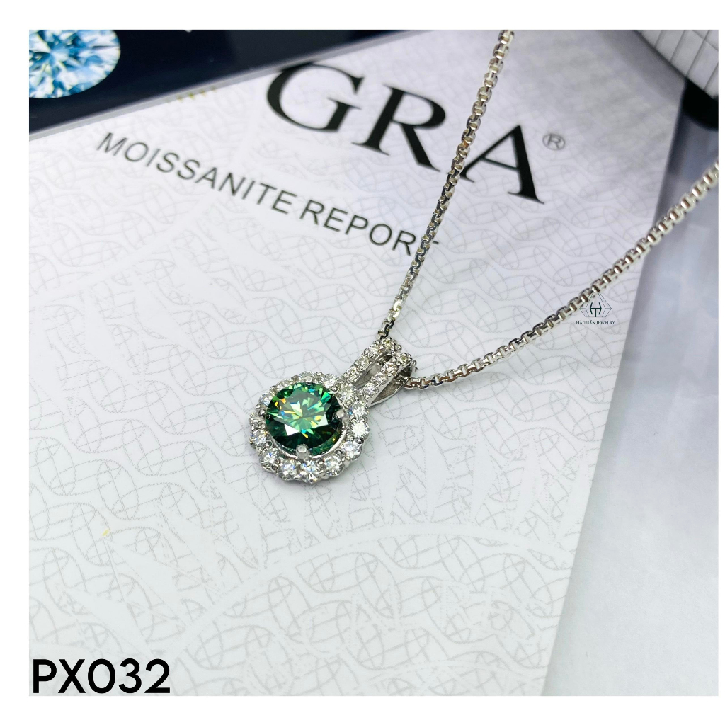 SET dây chuyền Bạc đính full đá Moissanite viên chủ 7mm PX032