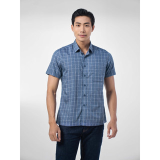 OWEN - Áo Sơ mi ngắn tay Owen vạt ngang chất sợi tre xanh ghi kẻ ô 230131
