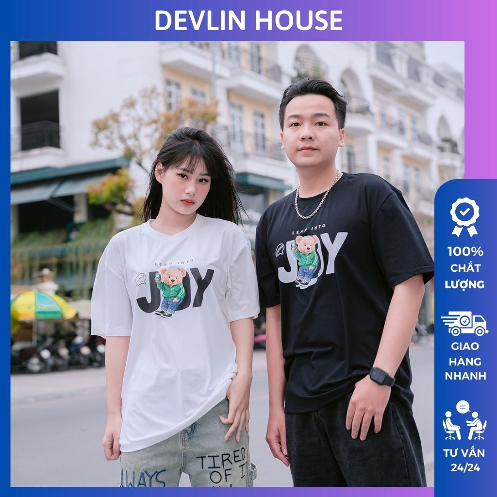 Áo Thun Unisex Tay Lỡ Cổ Tròn Devlin House Chất Liệu Cotton Co Giãn 4 Chiều In Bear Joy