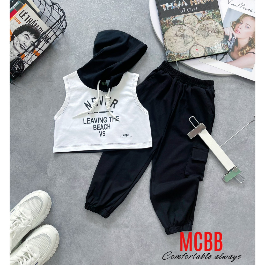 MCBB 9-24Kg 100% Cotton Đồ Bộ Bé Gái Áo Ba Lỗ Bé Gái Áo Hoodie Có Nón Quần Jogger Dài Túi Hộp Sát Nách Quần Áo Trẻ Em Nữ