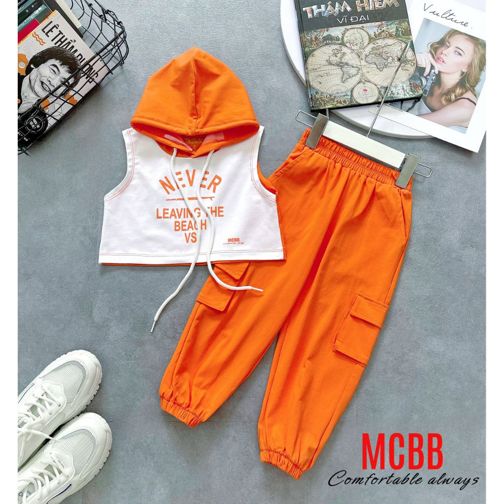 MCBB 9-24Kg 100% Cotton Đồ Bộ Bé Gái Áo Ba Lỗ Bé Gái Áo Hoodie Có Nón Quần Jogger Dài Túi Hộp Sát Nách Quần Áo Trẻ Em Nữ
