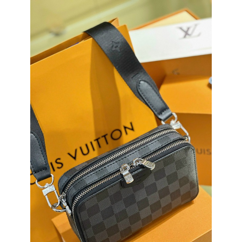 Túi đeo chéo lv alpha mini nam nữ ô đen fullbox xịn sò 17cm nhìu ngăn