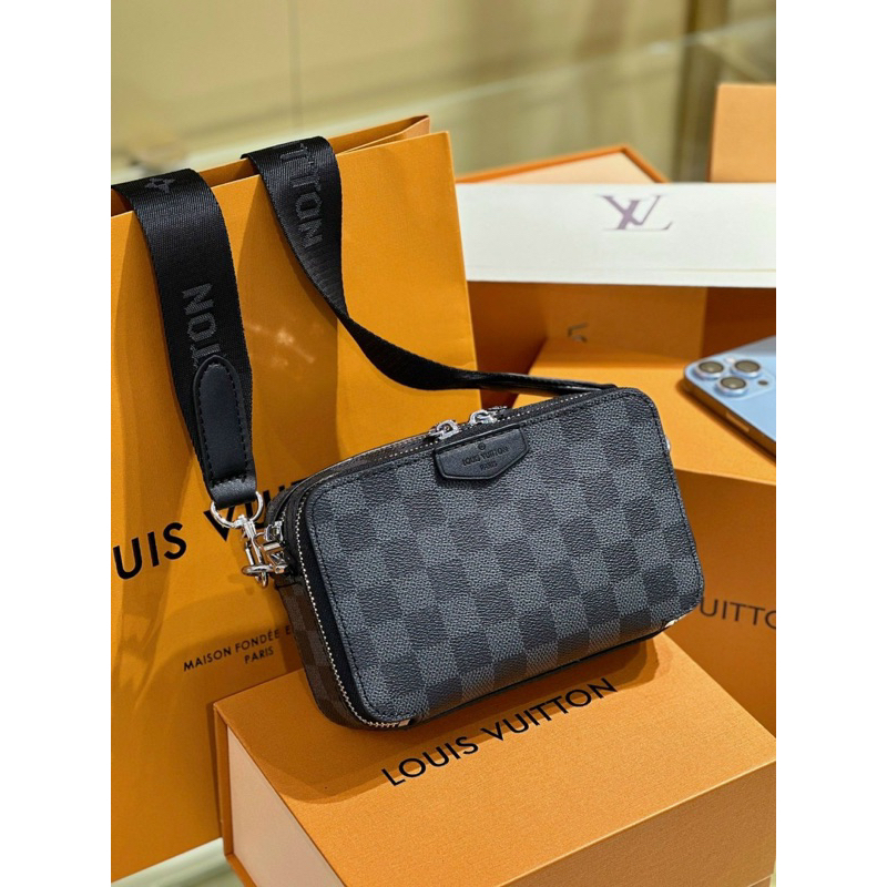 Túi đeo chéo lv alpha mini nam nữ ô đen fullbox xịn sò 17cm nhìu ngăn