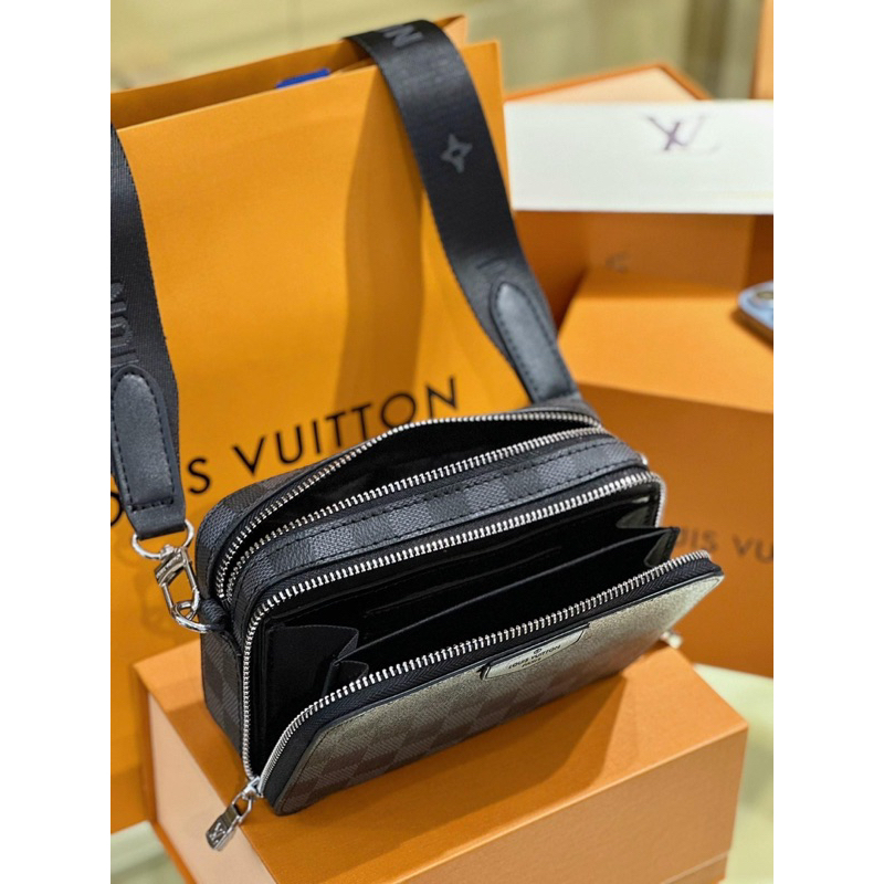 Túi đeo chéo lv alpha mini nam nữ ô đen fullbox xịn sò 17cm nhìu ngăn