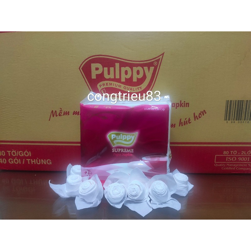 20 gói Khăn ăn Pulppy Vuông đỏ (Napkin Pulppy Supreme)