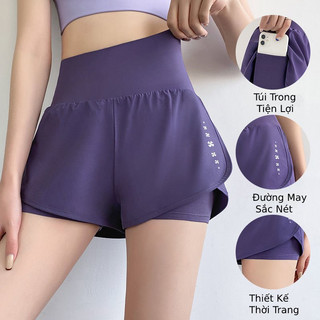 Quần đùi short nữ ngắn  thể thao 2 lớp GT2 phù hợp chạy bộ, bơi, tập gym, yoga, quần đùi nữ có túi cao cấp