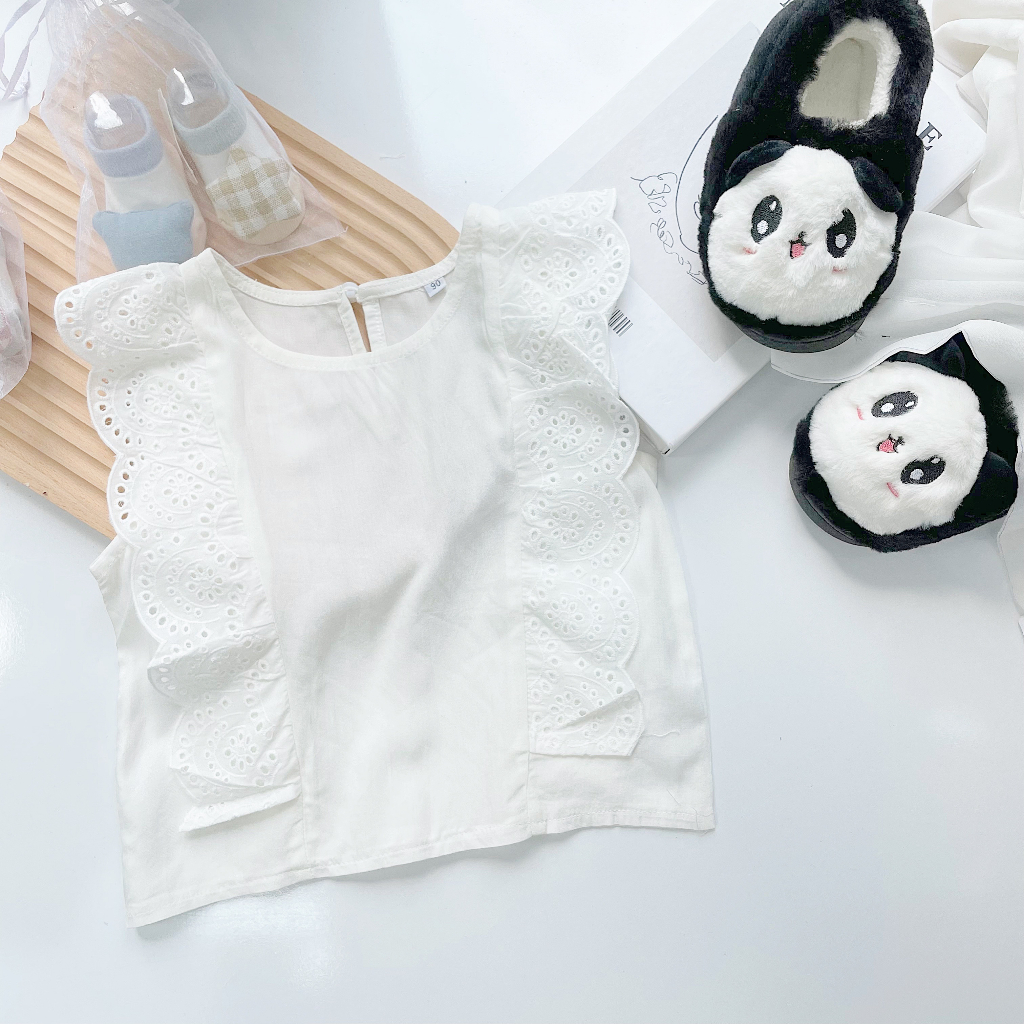 Áo Cho Bé Gái Cánh Tiên Màu Trắng Trơn Tay Ngắn Cổ Tròn Hàng Quảng Châu Cao Cấp Mã 647