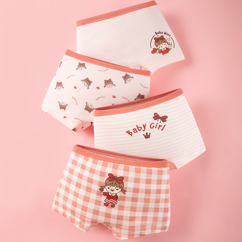 Set 4 Quần chíp đùi bé gái vải cotton mềm mát họa tiết hoạt hình công chúa đáng yêu cho bé gái