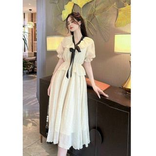 Đầm cổ bèo tay phồng phối cổ cột nơ phong cách vintage nàng thơ (có lớp lót mềm)     NHƯ Ý