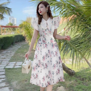 Đầm voan hoa dập ly phối cổ phong cách tiểu thư vintage NHƯ Ý