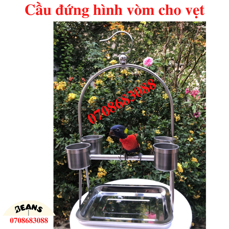 Cầu đứng nhập khẩu cho vẹt hình vòm làm bằng inox dùng cho chim, vẹt như lovebire, sun, xích, ngực hồng, lory,...