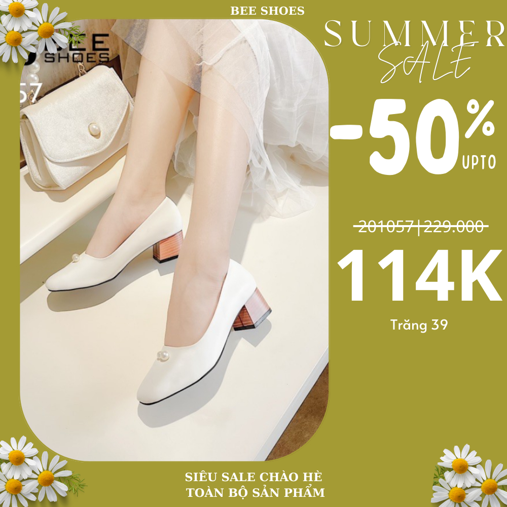 BEESHOES - GIÀY BÚP BÊ NỮ NGỌC MŨI TRÒN DA LÌ - GIÀY BÚP BÊ NỮ ĐẾ VUÔNG CAO 3 PHÂN SẴN MÀU ĐEN - BE - TRẮNG 201057
