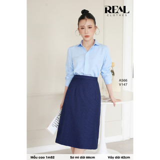 Sơ mi công sở dáng suông basic blue_REAL