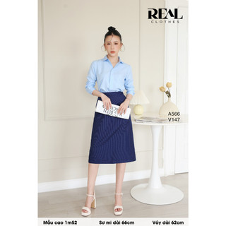 Sơ mi công sở dáng suông basic blue_REAL