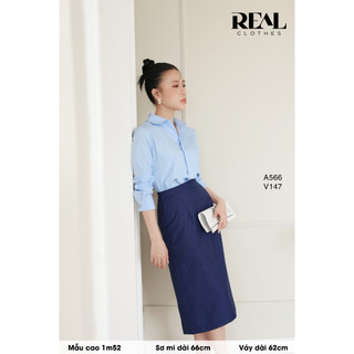 Sơ mi công sở dáng suông basic blue_REAL