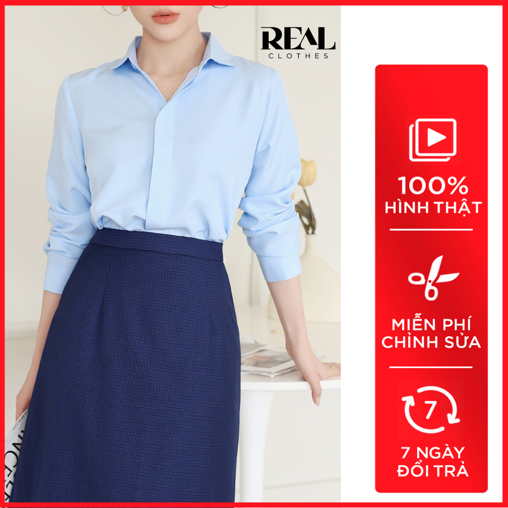Sơ mi công sở dáng suông basic blue_REAL
