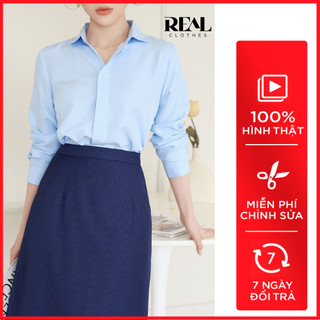 Sơ mi công sở dáng suông basic blue_REAL