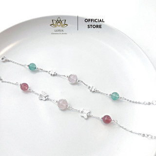 Lắc tay hạt đá thạch anh hồng phối charm xinh xắn