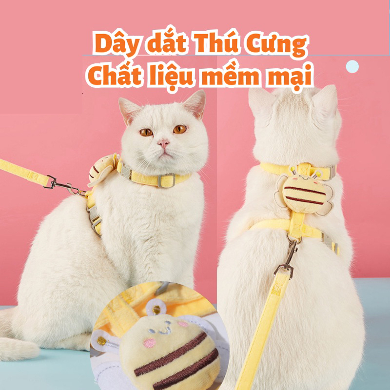 Dây dắt thú cưng bằng vải mềm mại, thoải mái, hoạ tiết con Ong nhồi bông