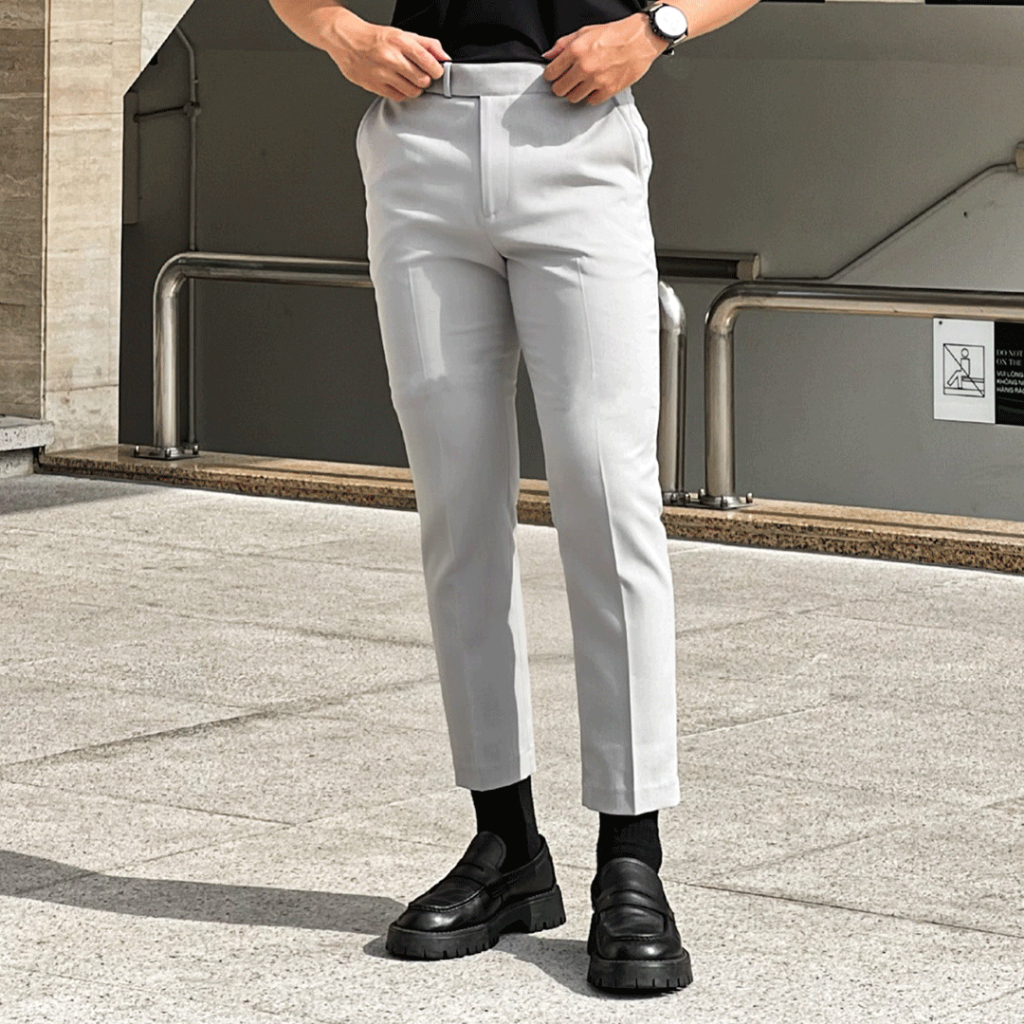 QT013-3 Quần Tây Khaki Nam DOCAS Vải Cotton Màu Xám Phom Slim Crop
