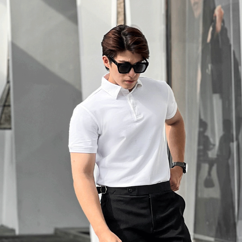 PO012-1 Áo Polo Nam DOCAS Vải Cotton CMC Màu Trắng Cổ Sơ Mi Phom Regular Fit