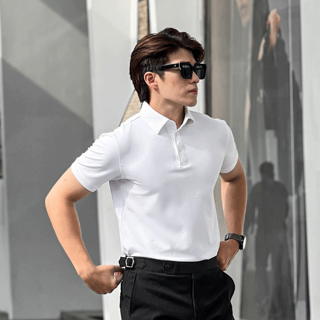 PO012-1 Áo Polo Nam DOCAS Vải Cotton CMC Màu Trắng Cổ Sơ Mi Phom Regular Fit