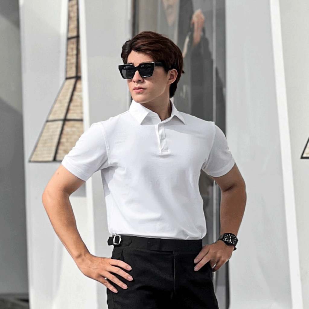 PO012-1 Áo Polo Nam DOCAS Vải Cotton CMC Màu Trắng Cổ Sơ Mi Phom Regular Fit