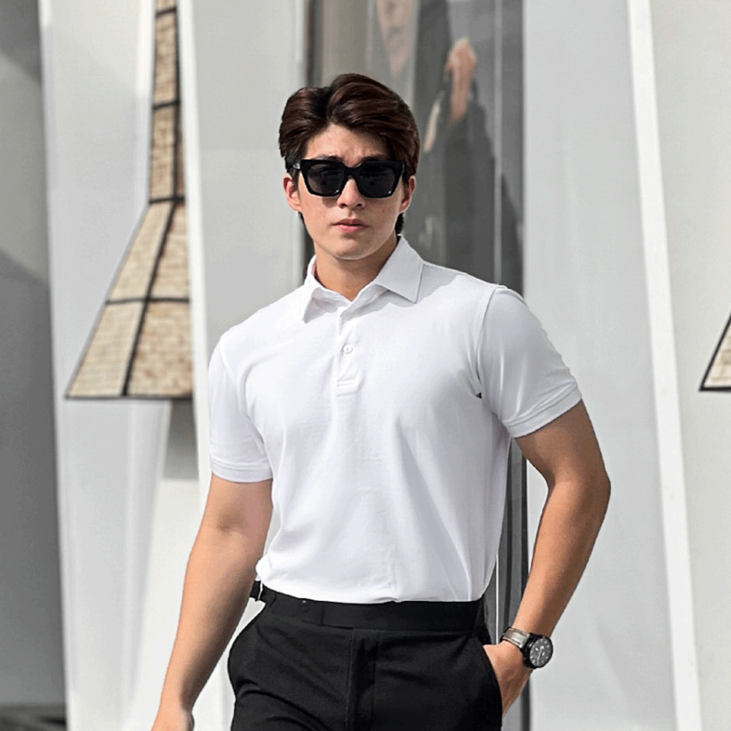 PO012-1 Áo Polo Nam DOCAS Vải Cotton CMC Màu Trắng Cổ Sơ Mi Phom Regular Fit