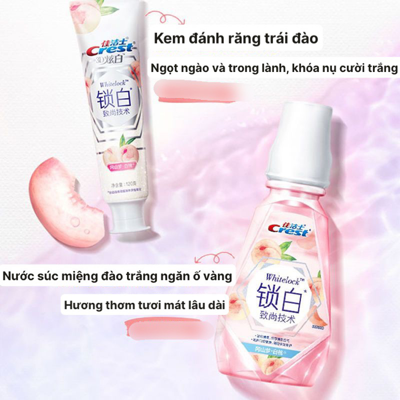 NƯỚC SÚC MIỆNG CREST HƯƠNG TRÁI ĐÀO NGỌT NGÀO, KHỬ MÙI,NGĂN MẢNG BÁM 250ml