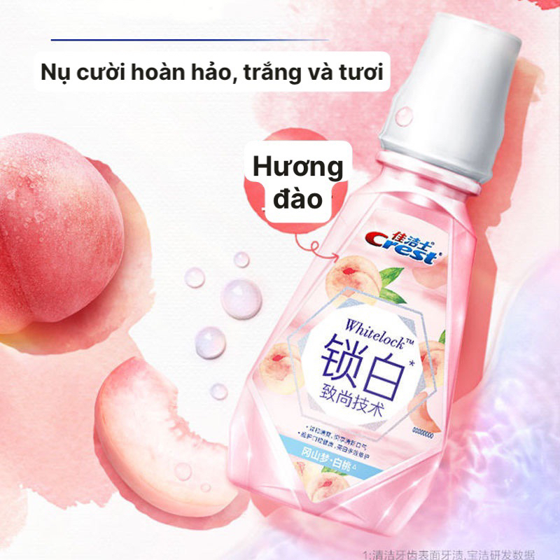 NƯỚC SÚC MIỆNG CREST HƯƠNG TRÁI ĐÀO NGỌT NGÀO, KHỬ MÙI,NGĂN MẢNG BÁM 250ml