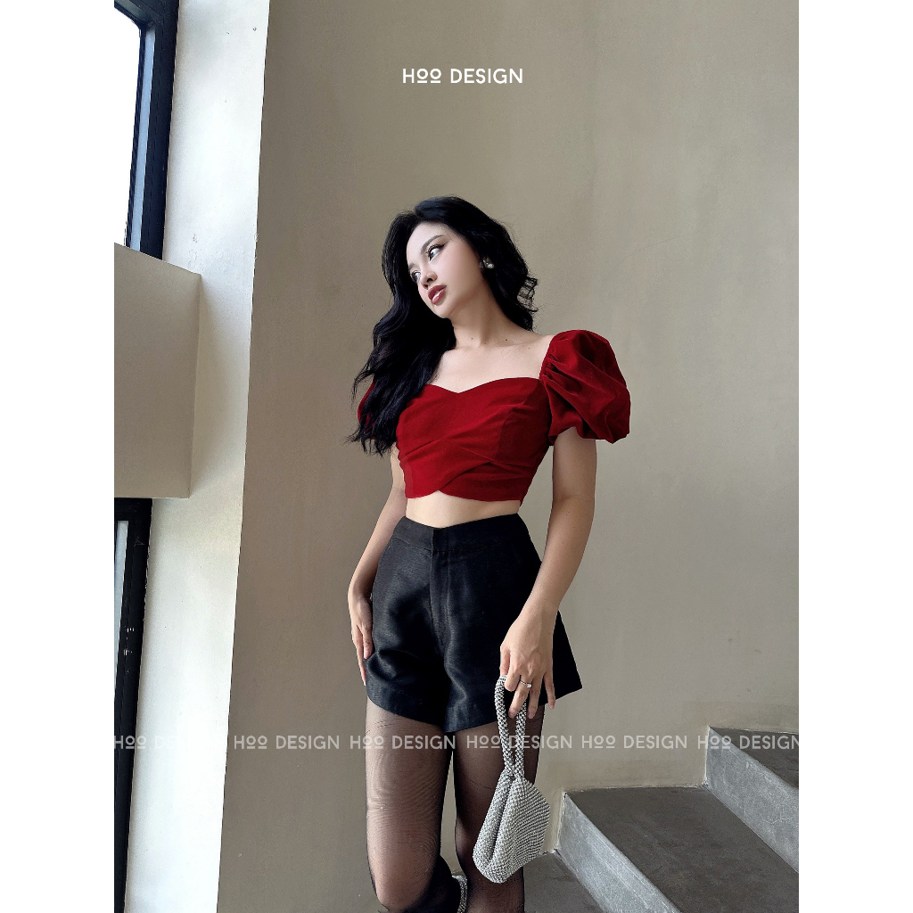 Quần Short Lưng Cao Tafta Kim Tuyến Màu Trắng-  HOO DESIGN