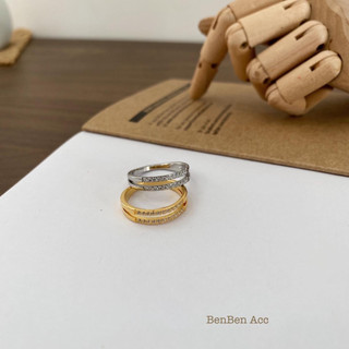 [benben.acc] Nhẫn titan 2 hàng đá mạ màu trắng, vàng, hồng