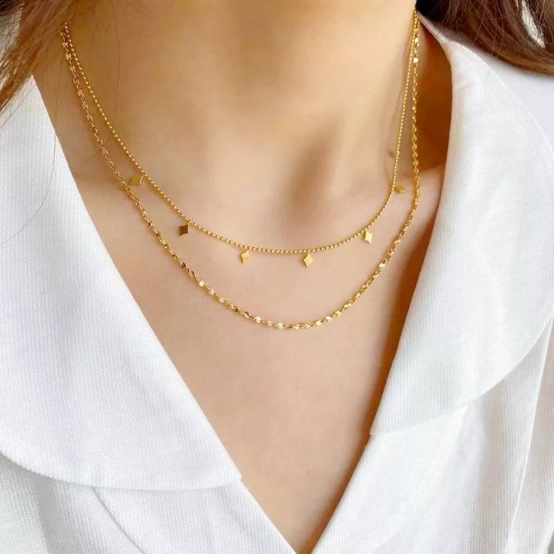 Dây chuyền titan 2 tầng bi siêu đẹp được thiết kế sang trọng,độc đáo.